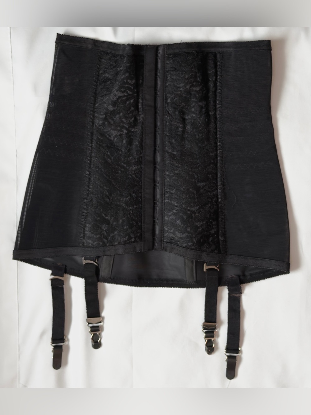 Rago of New York Style 21 Waist Trainer Girdle Cincher with Garters, Black- NWOT